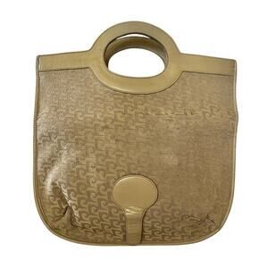 Pierre Cardin Vintage Jacquard Logo Beige Leather Foldover Tote Evening Bag